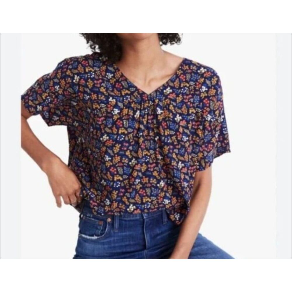 Madewell Rhyme Top Garden Party Print XXS Short Sleeve Floral Keyhole Blouse